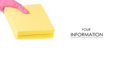 İzole desen temizlik için sarı bez temizlik için bir lastik eldiven el