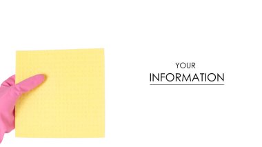 İzole desen temizlik için sarı bez temizlik için bir lastik eldiven el