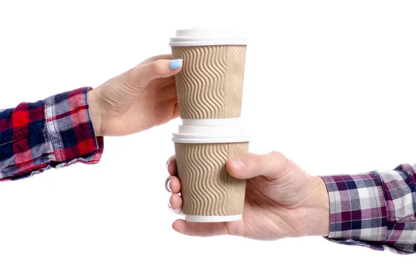 Muž a žena ruka držící šálek kávy — Stock fotografie