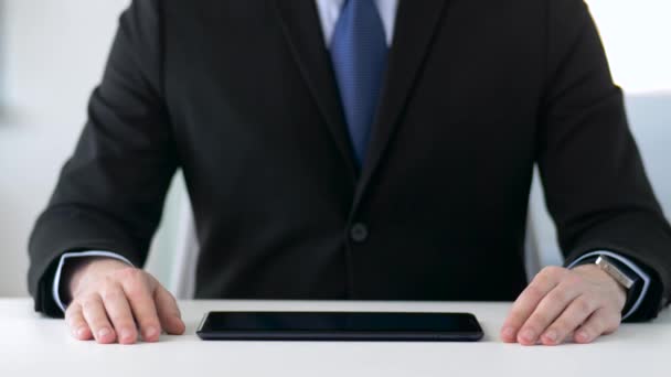 Close up of businessman with tablet pc at office — Stock Video