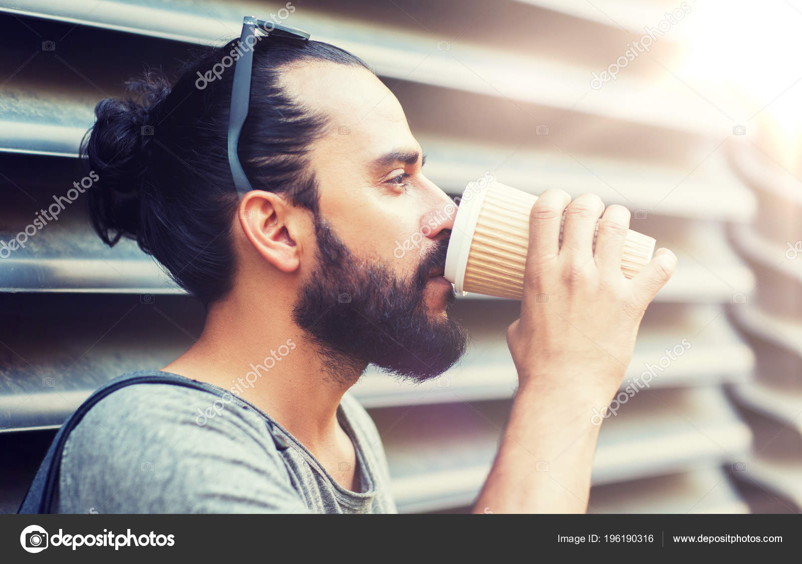 Man drinking coffee from paper cup on street Stock Photo by ©Syda ...