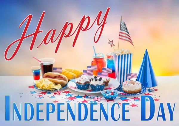 Food and drinks on american independence day party — Stock Photo, Image