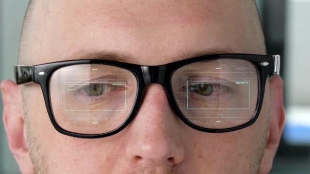 Ojos con proyecciones virtuales en lentes 3D — Vídeos de Stock