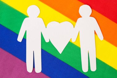 male couple pictogram on rainbow flag background clipart