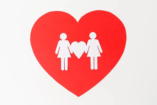 Female couple white paper pictogram on red heart — Stock Photo, Image