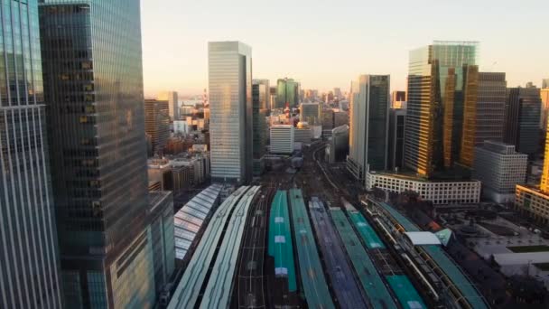 Vista a la estación de tren en la ciudad de tokyo en Japón — Vídeo de stock