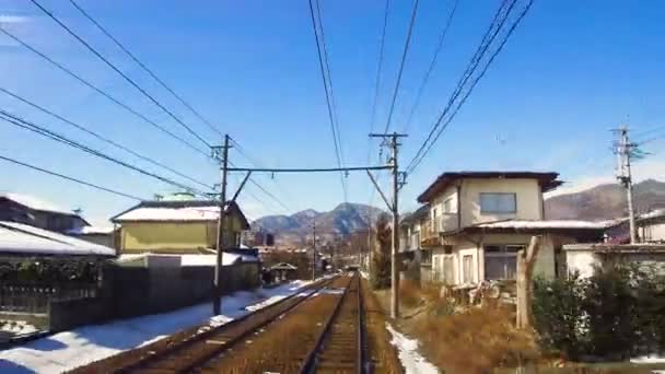 Zobacz na przedmieściach pociągu albo kolej w Japonii — Wideo stockowe