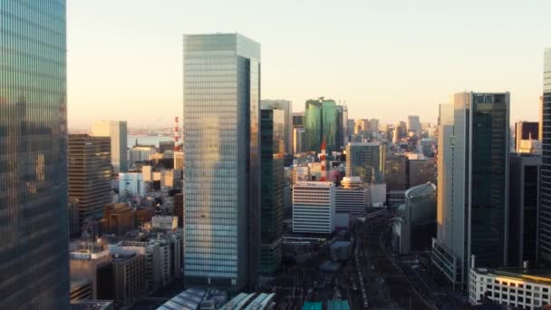 Vista para a cidade de tokyo e estação ferroviária no japão — Vídeo de Stock