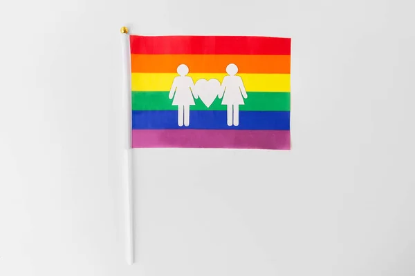 Gay Pride Homosexuella Och Hbt Koncept Regnbågsflaggan Med Kvinnliga Par — Stockfoto