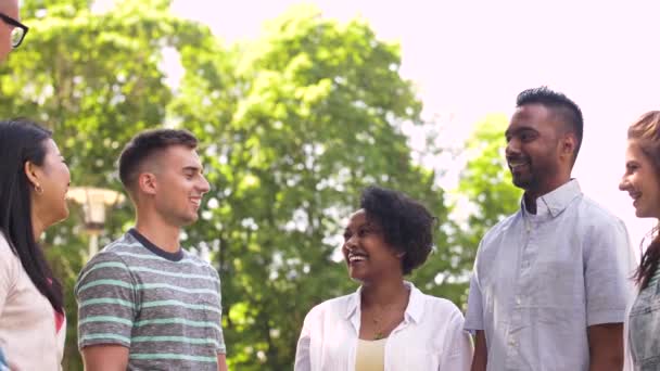 Glückliche Freunde machen High Five im Park — Stockvideo