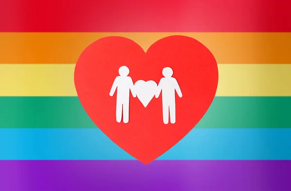 Manliga par piktogram på rött hjärta över rainbow — Stockfoto