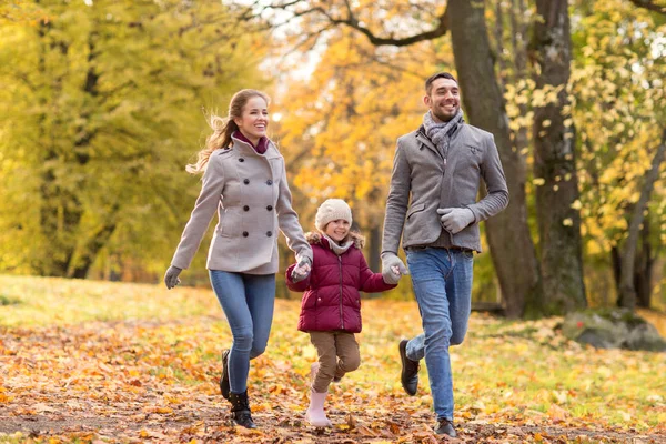 秋の公園で歩いている幸せな家族 — ストック写真