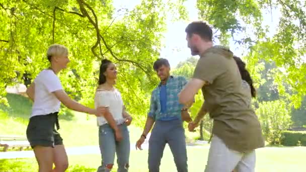 Amici felici che ballano alla festa estiva nel parco — Video Stock