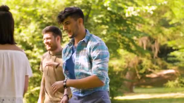 Glückliche Freunde tanzen bei Sommerfest im Park — Stockvideo