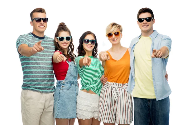 Friends in sunglasses pointing at you — Stock Photo, Image