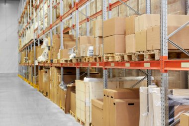 cargo storing at warehouse shelves clipart