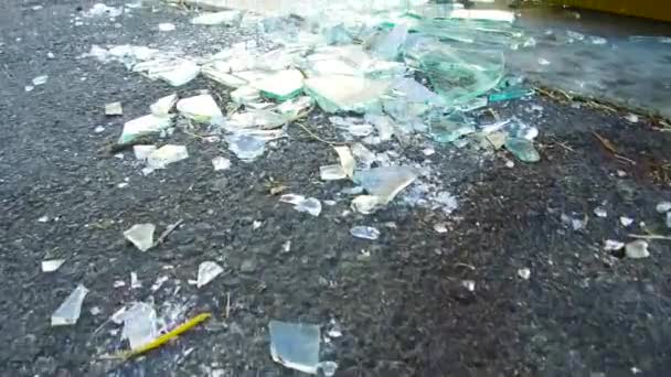 Shards του σπασμένου γυαλιού στο πάτωμα — Αρχείο Βίντεο