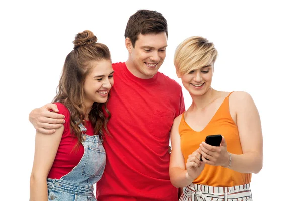 Friends with smartphone over white background — Stock Photo, Image