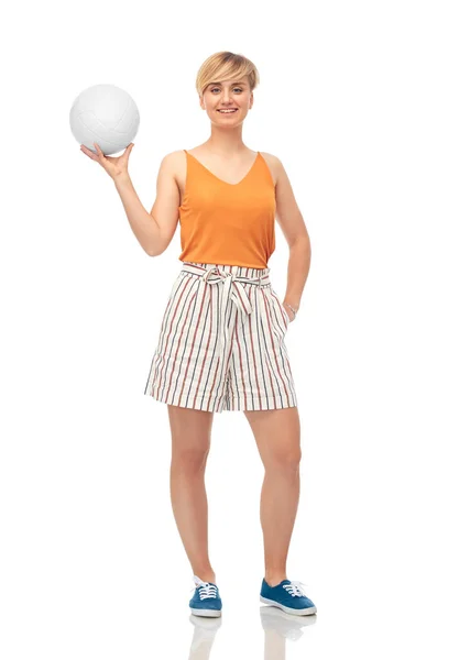 Smiling teenage girl with volleyball — Stock Photo, Image