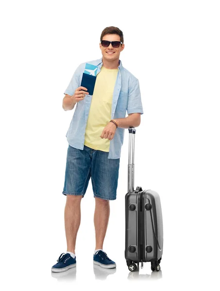 Tourism Summer Holidays Vacation Concept Smiling Young Man Sunglasses Travel — Stock Photo, Image