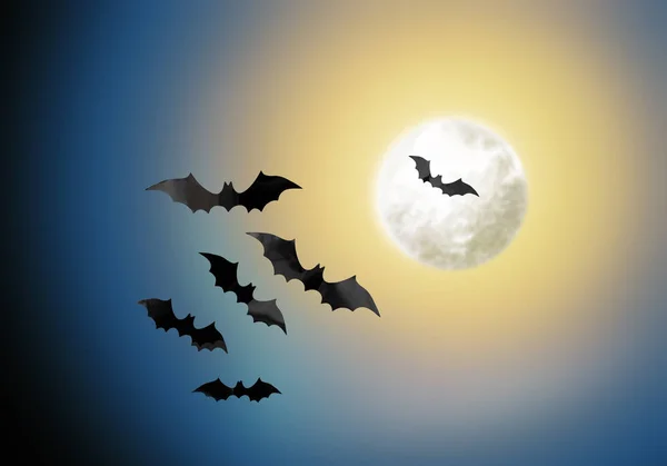 Morcegos negros sobre fundo céu noite — Fotografia de Stock