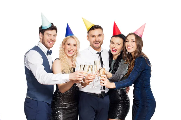 Друзья с бокалами шампанского на дне рождения — стоковое фото