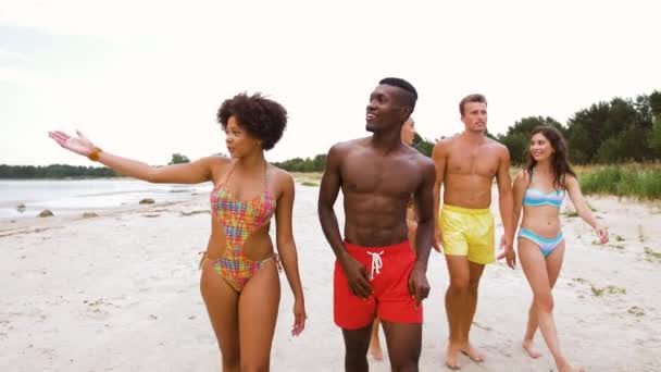 Balade mixte le long de la plage avec des amis — Video