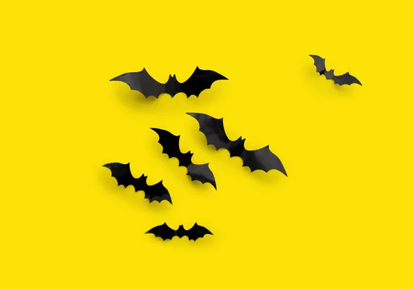 Preto halloween morcegos no amarelo fundo — Fotografia de Stock