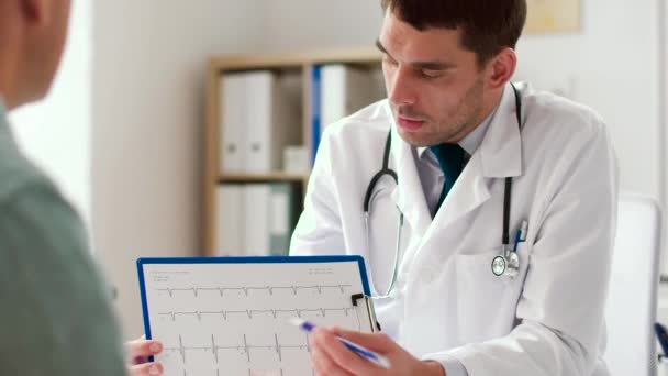 Dokter cardiogram tonen aan patiënt in ziekenhuis — Stockvideo