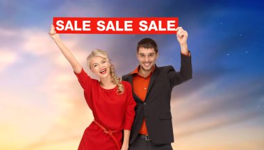 couple with red sale sign clipart