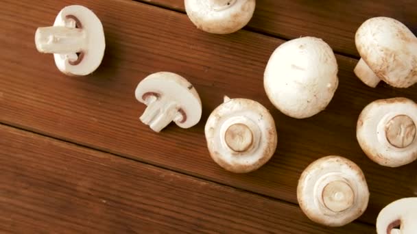 Champignons auf hölzernem Hintergrund — Stockvideo