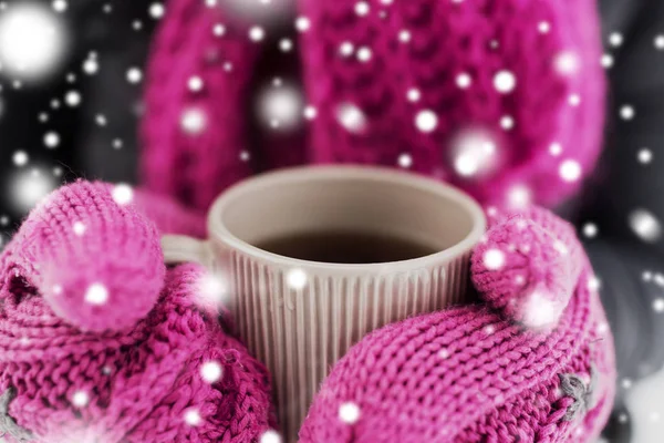 Primo piano della donna con tazza di tè all'aperto in inverno — Foto Stock