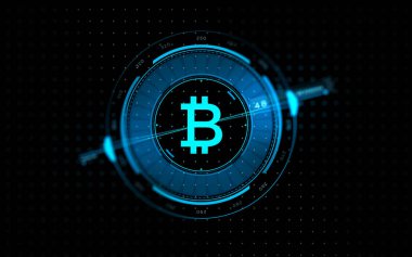 gold bitcoin projection over black background clipart