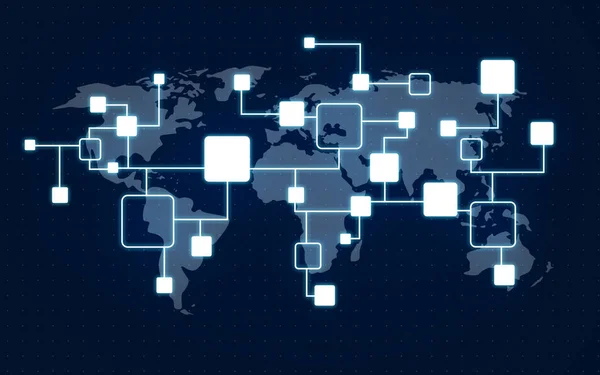 Мережа і карта світу на темно-синьому фоні — стокове фото