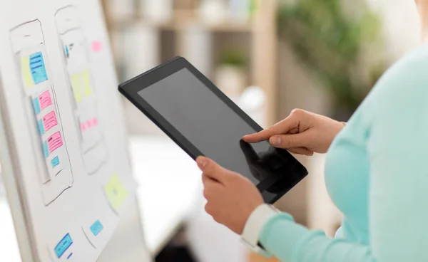 Close up of ui designer with tablet pc at office — Stock Photo, Image