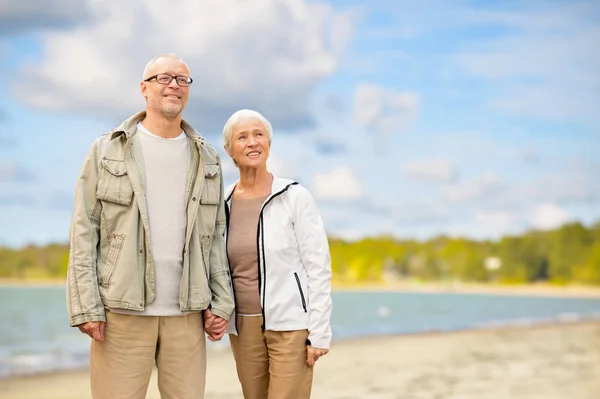 Ouderdoms Pensioen Mensen Concept Gelukkige Senior Paar Beach Achtergrond — Stockfoto