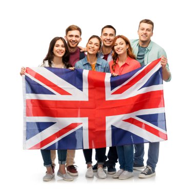 group of smiling friends with british flag clipart