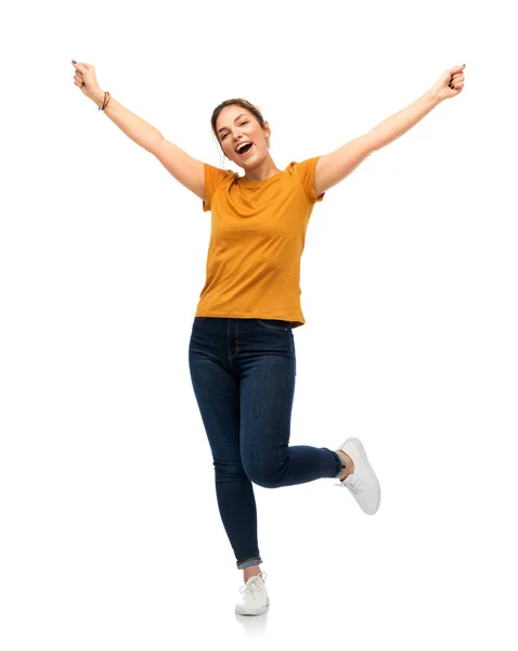 Happy young woman or teenage girl having fun — Stock Photo, Image
