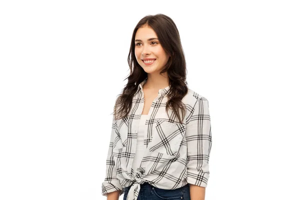 Junge Frau oder Teenager im karierten Hemd — Stockfoto