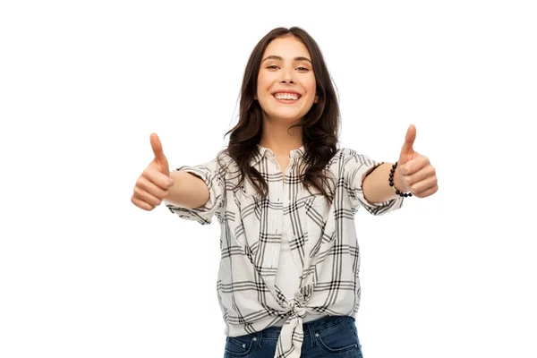 Junge Frau oder Mädchen im Teenageralter zeigen Daumen hoch — Stockfoto