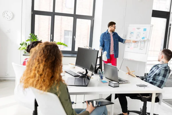 Hombre creativo mostrando interfaz de usuario en la oficina — Foto de Stock