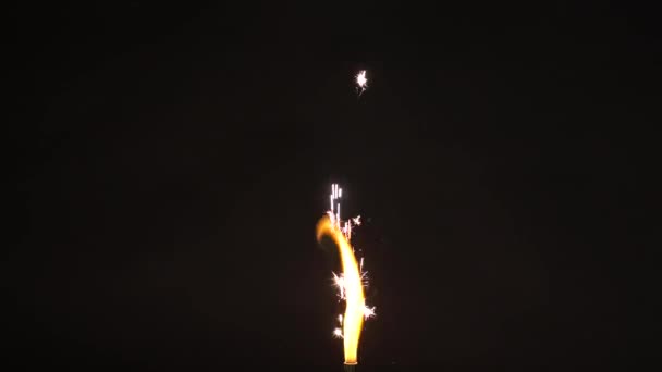 Fountain firework burning over black background — Stock Video