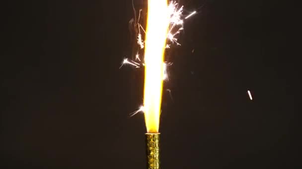 Fuentes fuegos artificiales ardiendo sobre fondo negro — Vídeos de Stock