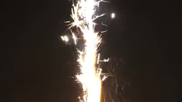 Fountain firework burning over black background — Stock Video