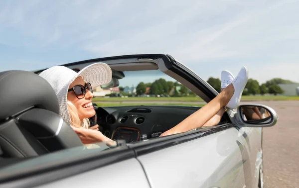 Happy woman driving in cabriolet car — Stock Photo, Image