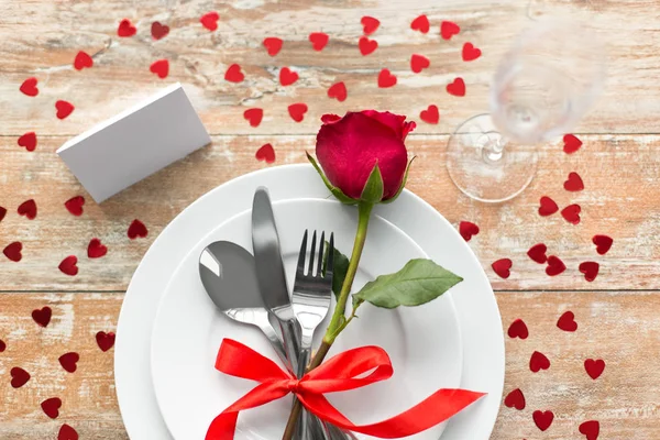 Close up of table setting for valentines day Royalty Free Stock Photos