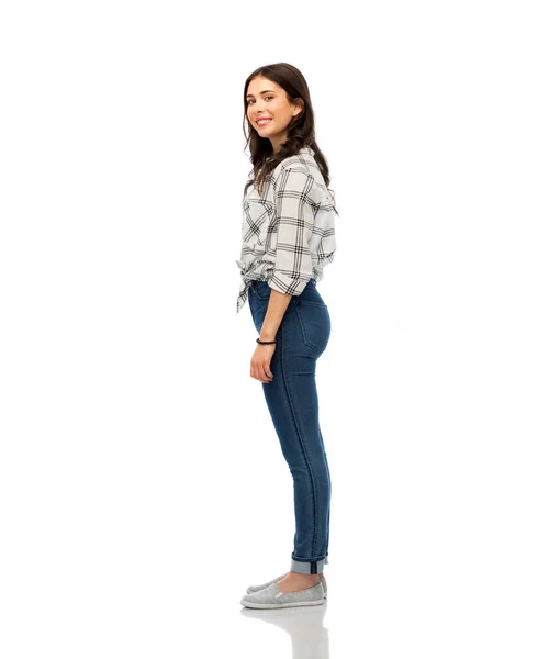Mladá žena nebo dospívající dívka nad bílým pozadím — Stock fotografie
