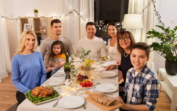 Happy family having dinner party at home — Stock Photo, Image