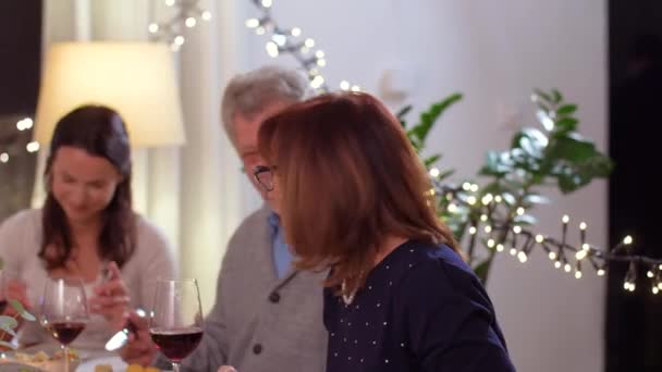 Gelukkig familie het hebben van diner party thuis — Stockvideo