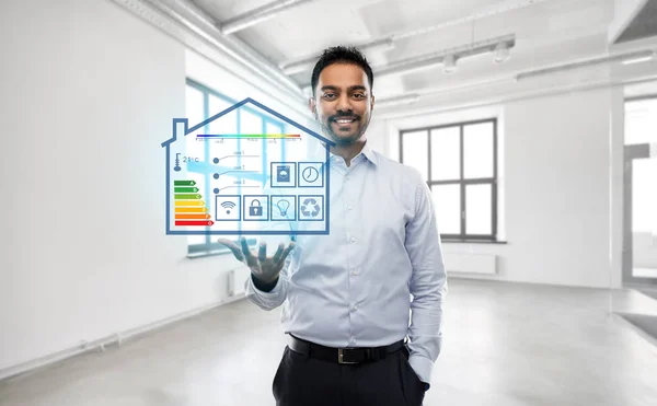 Realtor with smart home projection at empty office — Stock Photo, Image